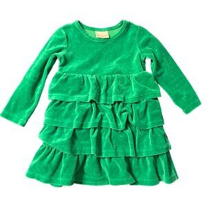 Hanna Andersson Girls Green Velvet Long-Sleeve Tiered Ruffle Dress Size 90/3T